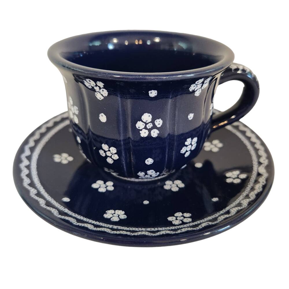 Gmundner Keramik Austria Dirndl Blau Cup and Saucer Blue White Floral